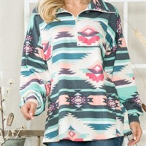 Quarter Zip Aztec Print top